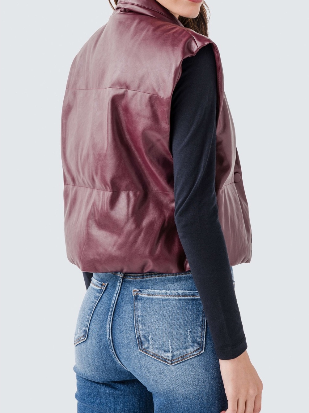 Elan Burgundy Faux Leather Puffer Vest - Picture 3 of 6